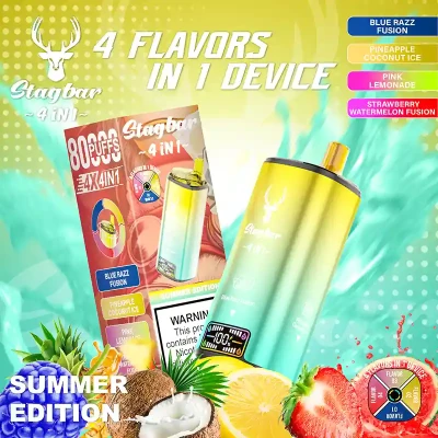 Blue Razz Fusion & Pineapple Coconut Ice & Pink Lemonade & Strawberry Watermelon Fusion | STAGBAR 4IN1 80K Puffs Disposable Vape